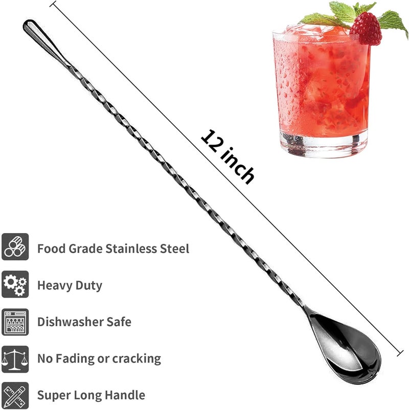 eispap 12 Inches Bar Spoon, Long Handle Mixing Stirrers for Drink, Stainless Steel Bar Cocktail Shaker Spoon 1 Pcs (1, Black) - Image 2